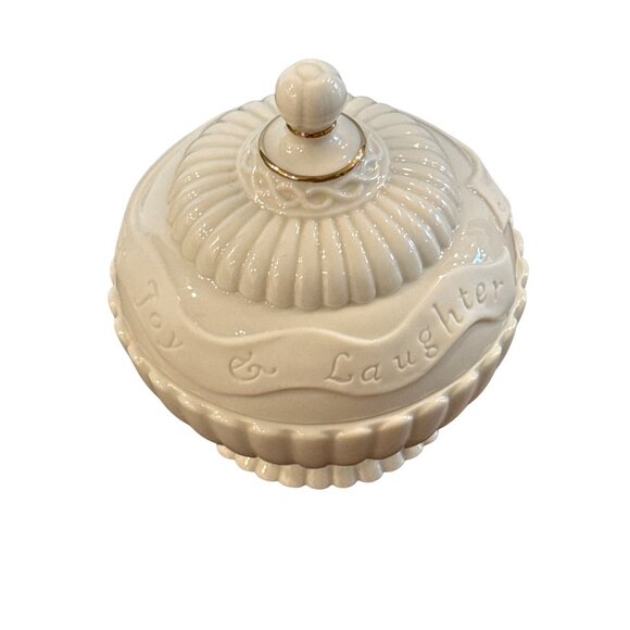 vintage Lenox Musical Sentiment Box Ceramic White & Gold Joy Laughter Handcrafte - Picture 6 of 11